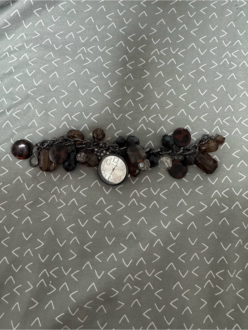 Chico's Smoky Brown Beaded Charm Bracelet Watch (use once for event)